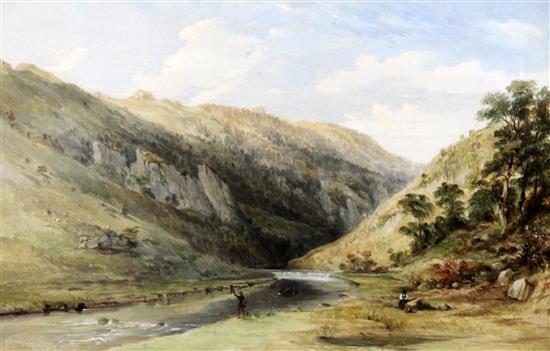 Thomas Creswick (1811-1869) Anglers in a landscape and an artist overlooking a valley 11 x 17.25in.